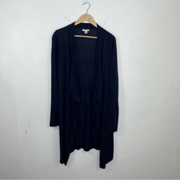 Garnet Hill Wool Blend Navy Blue Long Duster Open Cardigan Knit Sweater Size XS - Picture 1 of 11